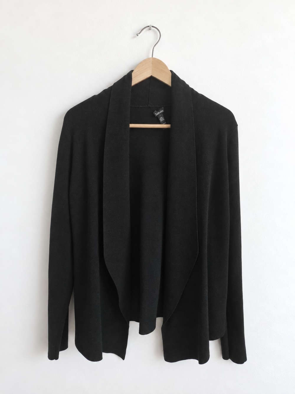 Eileen Fisher Black Open-Front Draped Sweater Cardigan